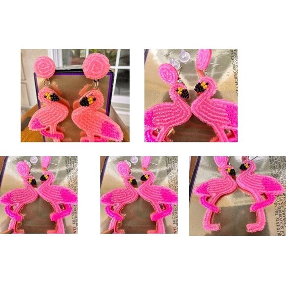 Flamingo Earrings Beaded Dangle Post Pink Statement Jewelry New Caribbea… - Picture 11 of 12